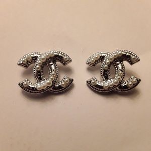 Authentic Chanel gold and pearl stud earrings